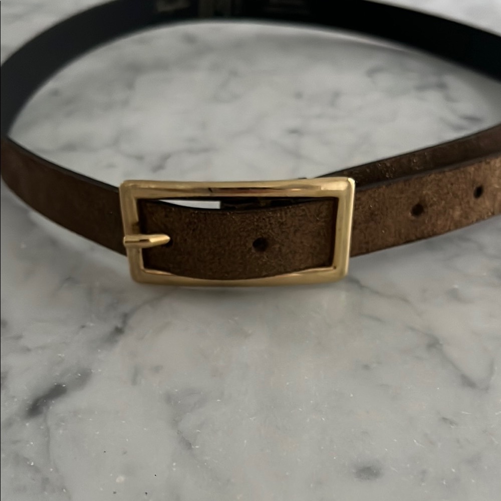 Bronze Leather Belt with Gold Buckle